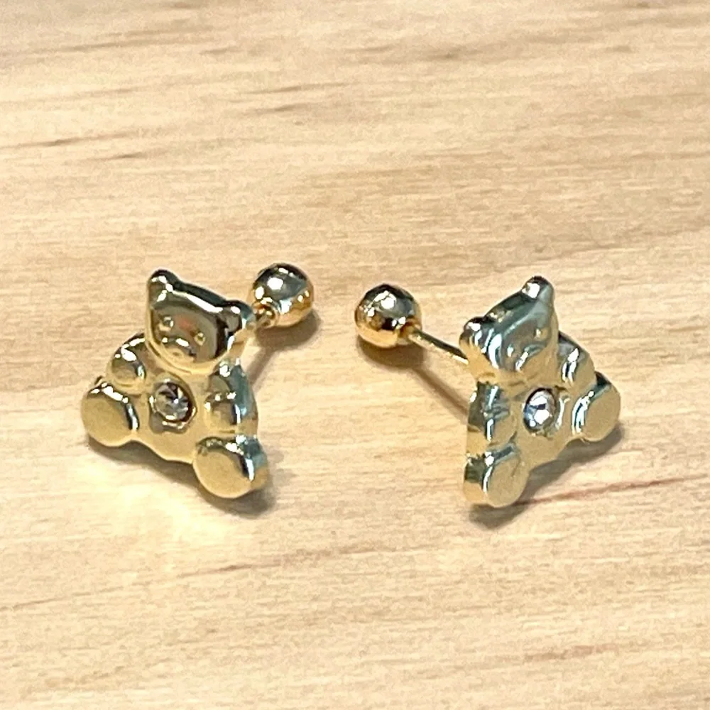14KT Gold Teddy Bear Stud Earrings with Screw back ball
